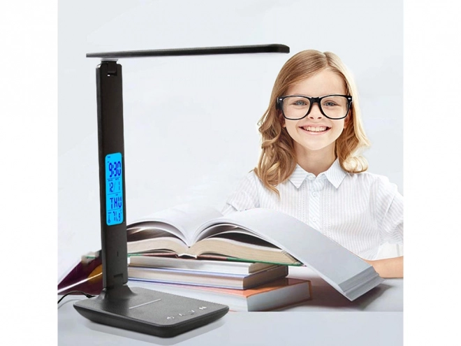 Nowoczesna lampa biurkowa do szkoły z USB i ładowarką Qi