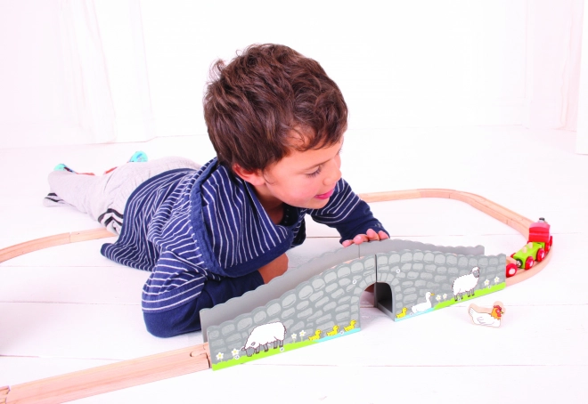 Bigjigs Rail Farma most z tunelem