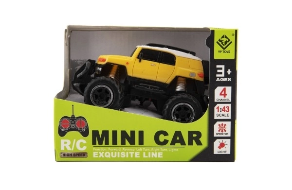 Auto RC mini SUV plastik 14cm 27MHz na pilota, z bat. z oświetl. 2 kolory w opak. 16x12x10