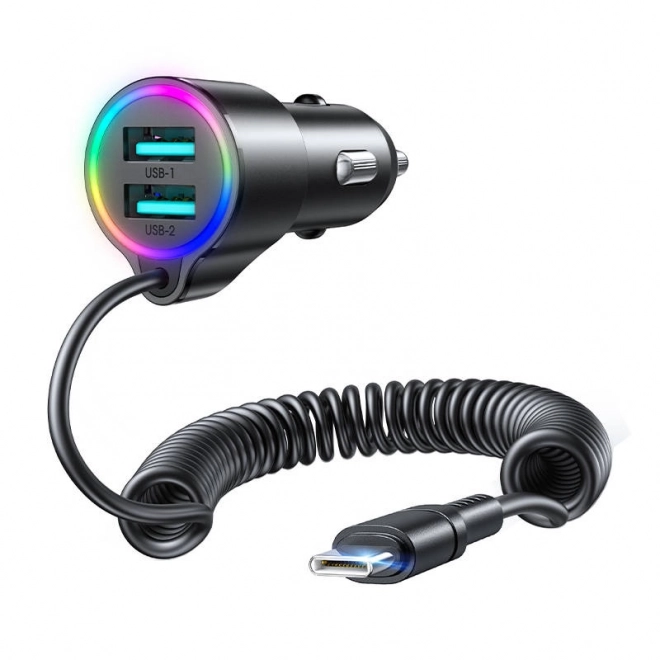 Ładowarka samochodowa Joyroom JR-CL24, 2x USB + kabel Type-C (czarna)