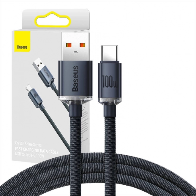 Baseus Crystal Shine kabel USB–USB‑C 100 W 2 m – czarny