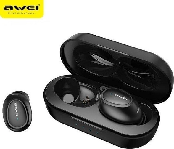 AWEI bezprzewodowe słuchawki bluetooth 5.0 z stacją dokującą, czarne