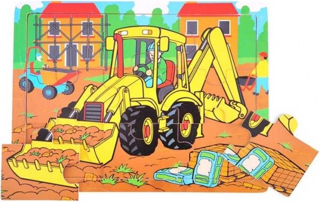 BIGJIGS TOYS drewniane puzzle koparka, 9 elementów