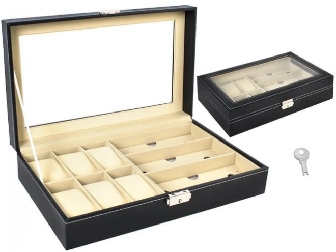 Elegancki czarny organizer na zegarki i okulary