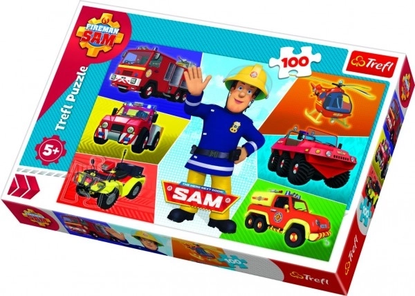 Puzzle Strażak Sam 100 elementów 41x27,5cm w pudełku 29x19x4cm