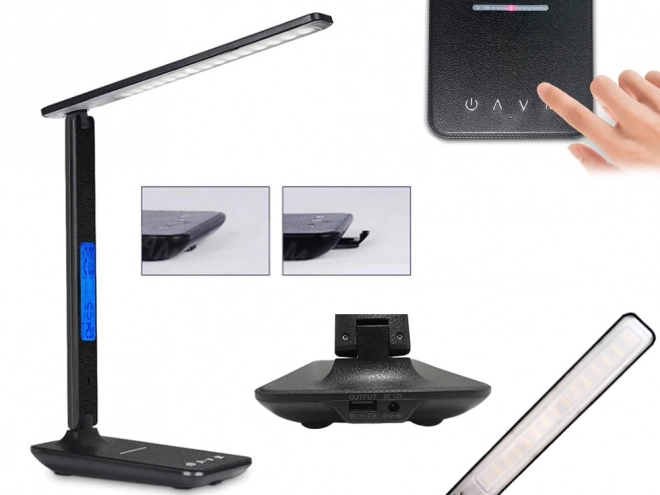 Nowoczesna lampa biurkowa do szkoły z USB i ładowarką Qi