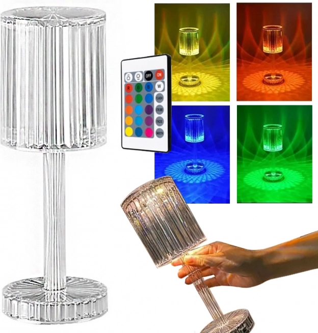 Kryształowa RGB lampka stołowa z pilotem, USB‑C, dotykowa