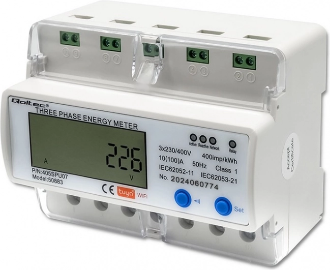 Trójfazowy elektroniczny licznik energii na szynę DIN z LCD i Wi‑Fi