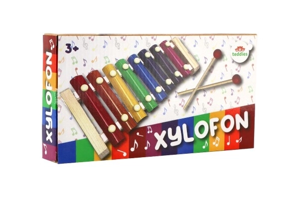 Ksylofon drewno/metal 24cm z pałeczkami w pudełku 25x13x4cm