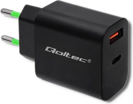 Ładowarka sieciowa 18W USB typ C PD i USB QC 3.0 czarna