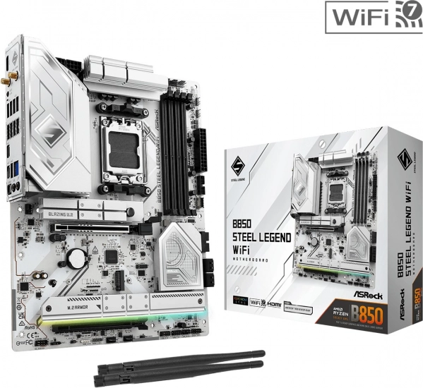 Biała płyta główna B650 Steel Legend WiFi AM5 ATX