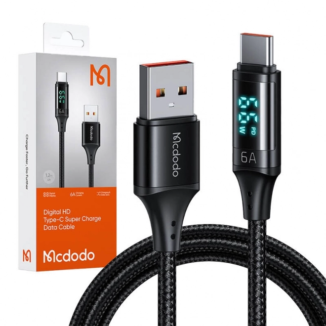 Kabel USB na USB-C Mcdodo CA-1080 z wyświetlaczem, 66W, 6A, 1,2 m (czarny)