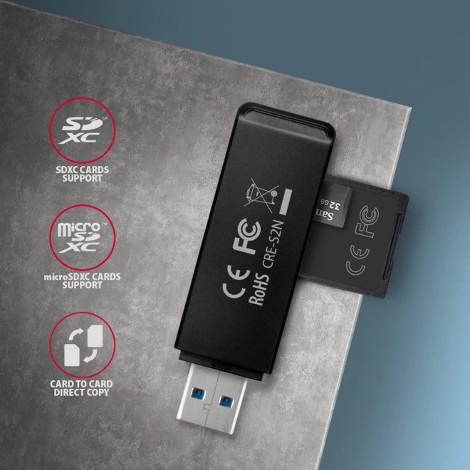 Zewnętrzny czytnik kart USB-A 3.2 Gen 1 AXAGON z obsługą UHS-I