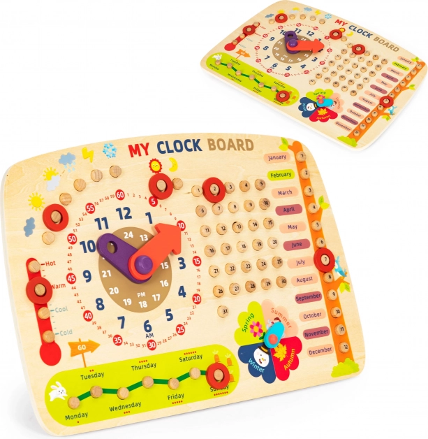 Drewniana tablica edukacyjna ECOTOYS Kalendarz i zegar