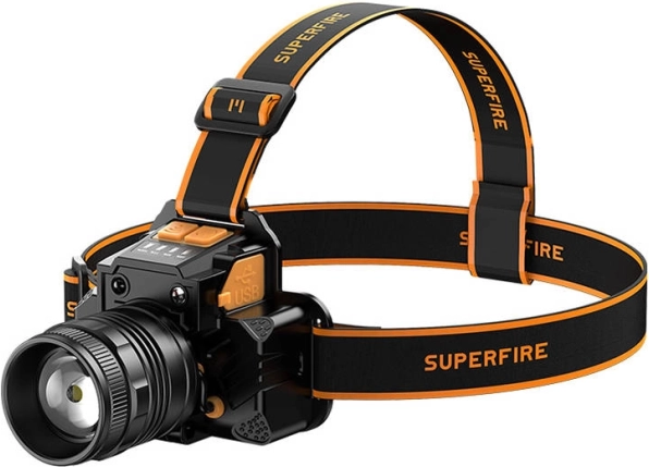 Latarka czołowa Superfire 350 lm z ładowaniem USB i powerbankiem