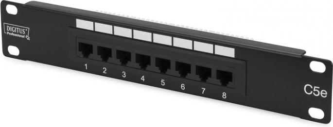 Panel krosowy 10" 8 portów kat. 5e U/UTP 1U czarny DIGITUS