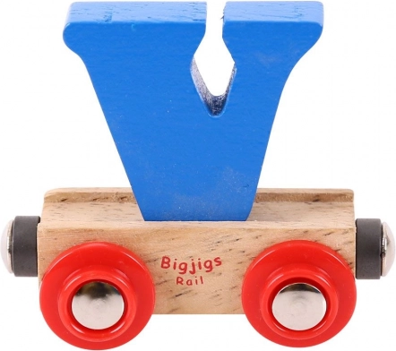 Drewniany wagonik z literą V – BIGJIGS Rail
