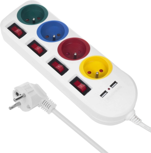 Listwa z indywidualnymi wyłącznikami i 4 gniazdami + 2x USB Maclean Energy biała