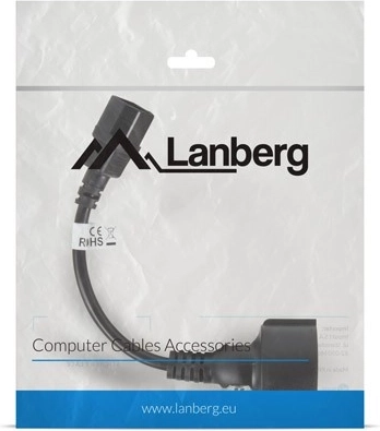 przedłużający kabel zasilający IEC 320 C14 na Schuko, 20 cm, czarny