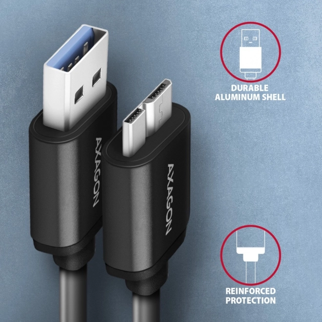 Kabel AXAGON Micro-B USB do USB-A 3.2 Gen 1, 1m, 3A, ALU, PVC, czarny