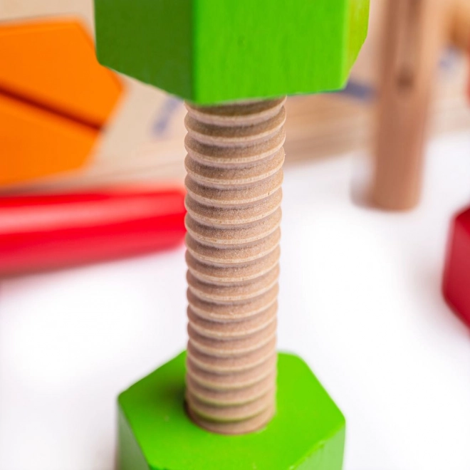 Drewniany stolik warsztatowy i skrzynka na narzędzia 2w1 Bigjigs Toys