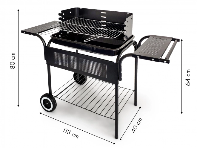 Grill ogrodowy, metalowe półki, regulowany ruszt, kółka