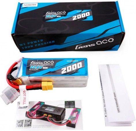 Gens Ace wysokonapięciowy akumulator LiPo 2000 mAh 22,8 V 60C 6S z wtykiem XT60