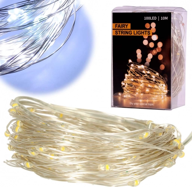 Dekoracyjne druciane lampki LED 5 m, 50 LED na baterie – Zimna biel