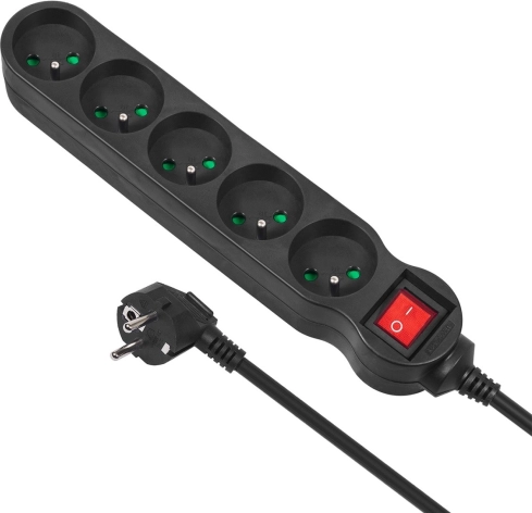 Listwa przeciwprzepięciowa z przedłużaczem 5 gniazd 3 m MACLEAN ENERGY MCE184, 2300 W, czarna