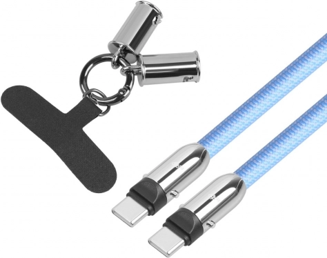 Niebieski kabel USB‑C 2w1 ze smyczą na szyję 1 m