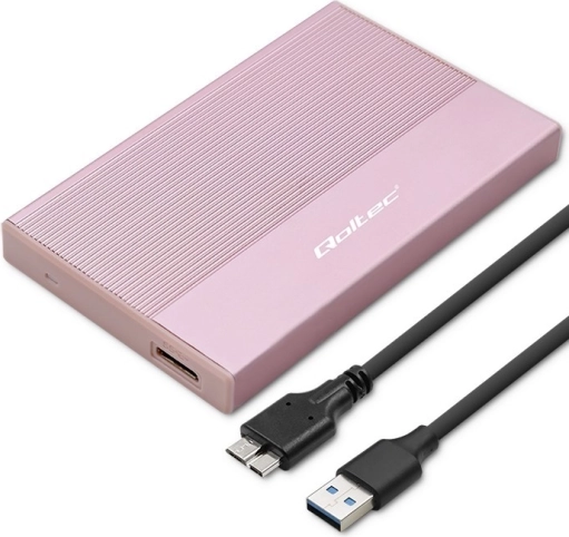 Aluminiowa obudowa na dysk 2.5" SATA z USB 3.0, 5 Gb/s, do 2 TB – różowa