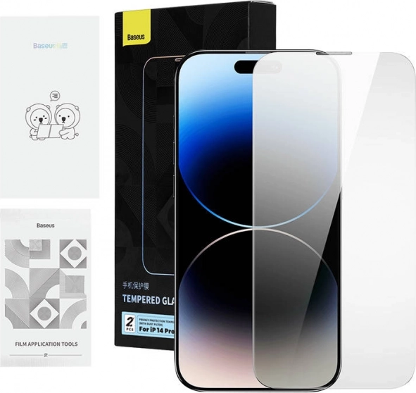 Prywatne szkło hartowane BASEUS do iPhone 14 Pro Max, 2 szt. z zestawem instalacyjnym i czyszczącym