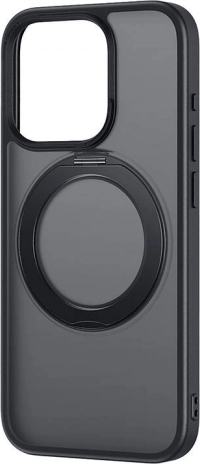 Magnetyczne etui ze stojakiem i szkłem dla iPhone 15 Pro – Baseus SkyRing (czarne)