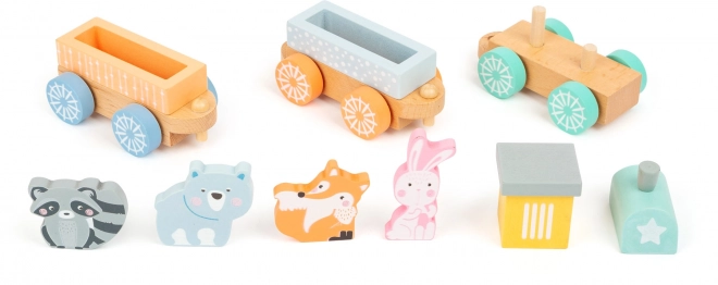 Small Foot Drewniany pociąg w pastelowych kolorach