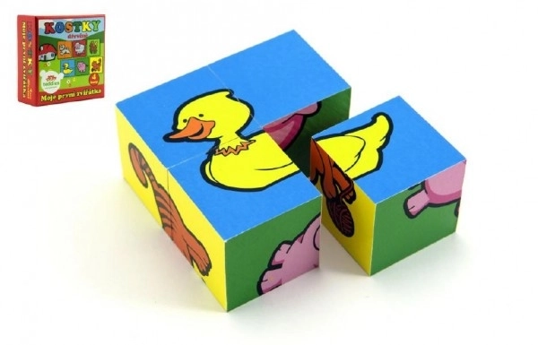 Kostki kubus czterokostkowe Moje pierwsze zwierzątka drewno 4 szt. w pudełku 8,5x8,5x4cm MPZ