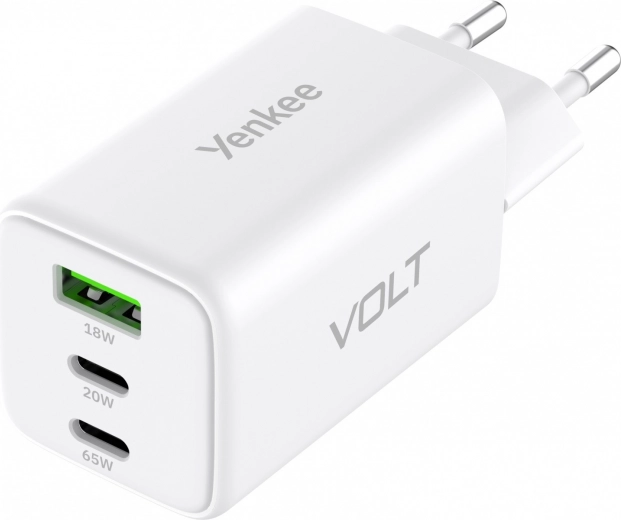 Ładowarka sieciowa VOLT 65 W GaN, 3× USB (2× USB‑C + 1× USB‑A) z Power Delivery 3.0 i QC 4.0