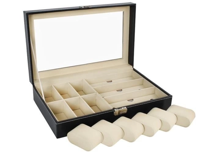 Elegancki czarny organizer na zegarki i okulary