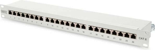 Panel krosowy 19" 24 portów kat.6 z uchwytem kablowym, szary