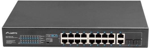 niezarządzalny przełącznik POE+ 16× Fast Ethernet z 2× combo gigabit uplink, 250 W, rack 19″ LANBERG