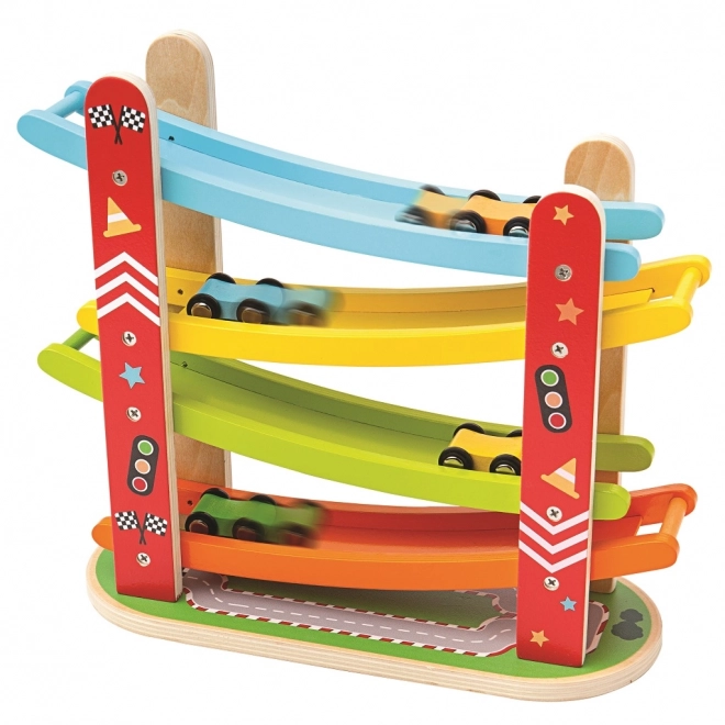 Drewniany tor wyścigowy dla samochodów od Bigjigs Toys