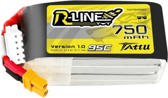 tattu r-line 750 mah 14,8 v 95c lipo bateria 4s z wtykiem xt30