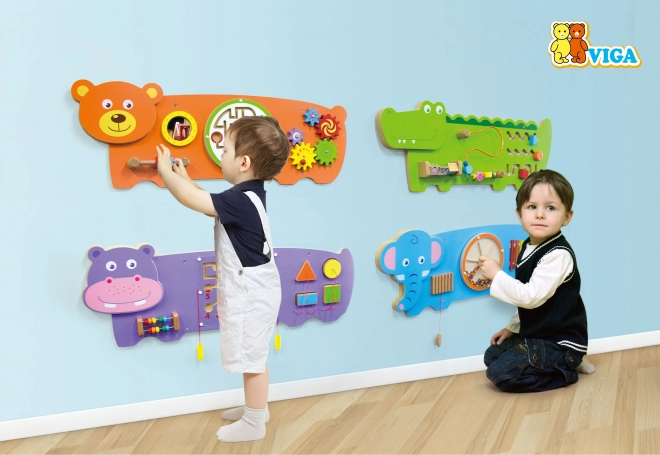 Drewniana sensoryczna tablica ścienna - miś