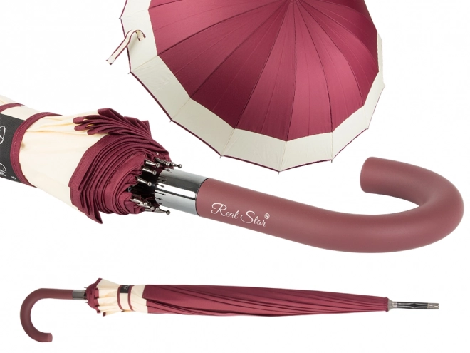 Elegancki duży parasol z antypoślizgową rączką, 16 żeber, czerwony
