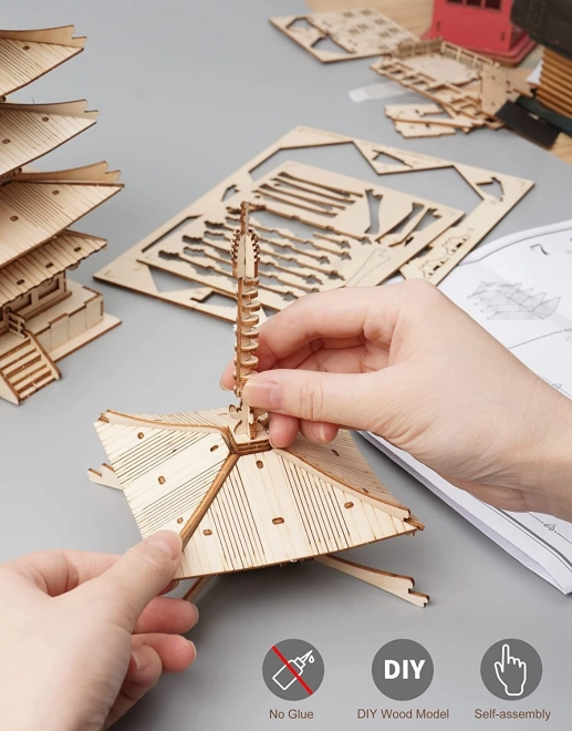 3D drewniane puzzle pięciopiętrowa pagoda