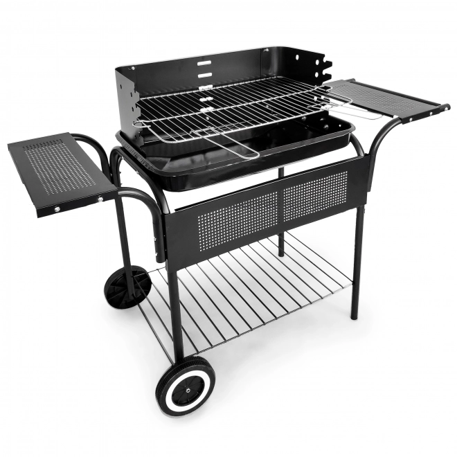 Grill ogrodowy, metalowe półki, regulowany ruszt, kółka