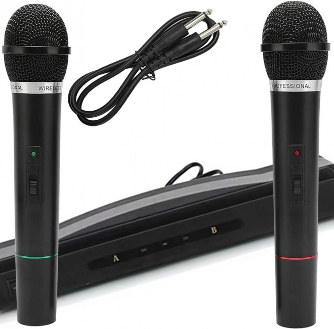 Zestaw karaoke z 2 bezprzewodowymi mikrofonami i stacją odbiorczą