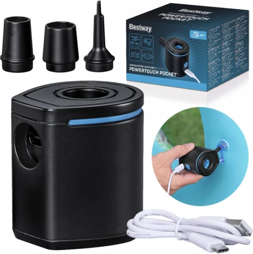 Bestway Powertouch Pocket USB kieszonkowa elektryczna pompka do powietrza z nasadkami