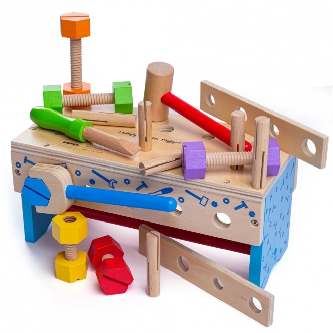 Drewniany stolik warsztatowy i skrzynka na narzędzia 2w1 Bigjigs Toys