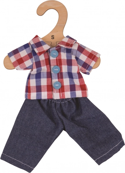 Bigjigs Toys koszula w kratę i dżinsy dla lalki
