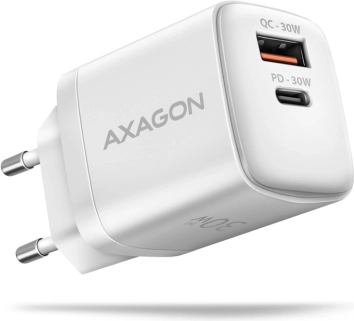 Ładowarka sieciowa AXAGON 30W PD & QC z USB‑C i USB‑A biała
